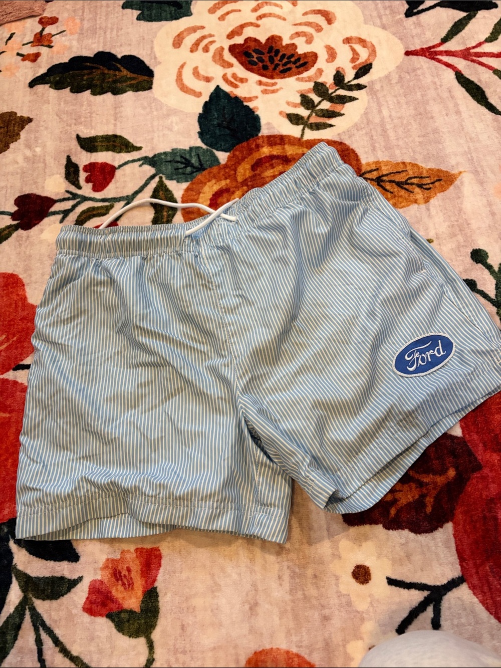 Ford Light Blue and White Pinstripe Athletic Shorts